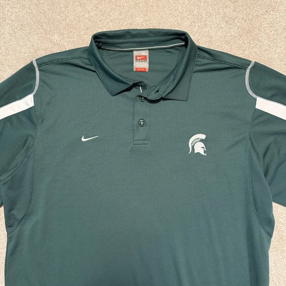 Nike Michigan State Polo Shirt Mens Xl Green Dri-Fit Spartans‎ SS Vtg Nike Team